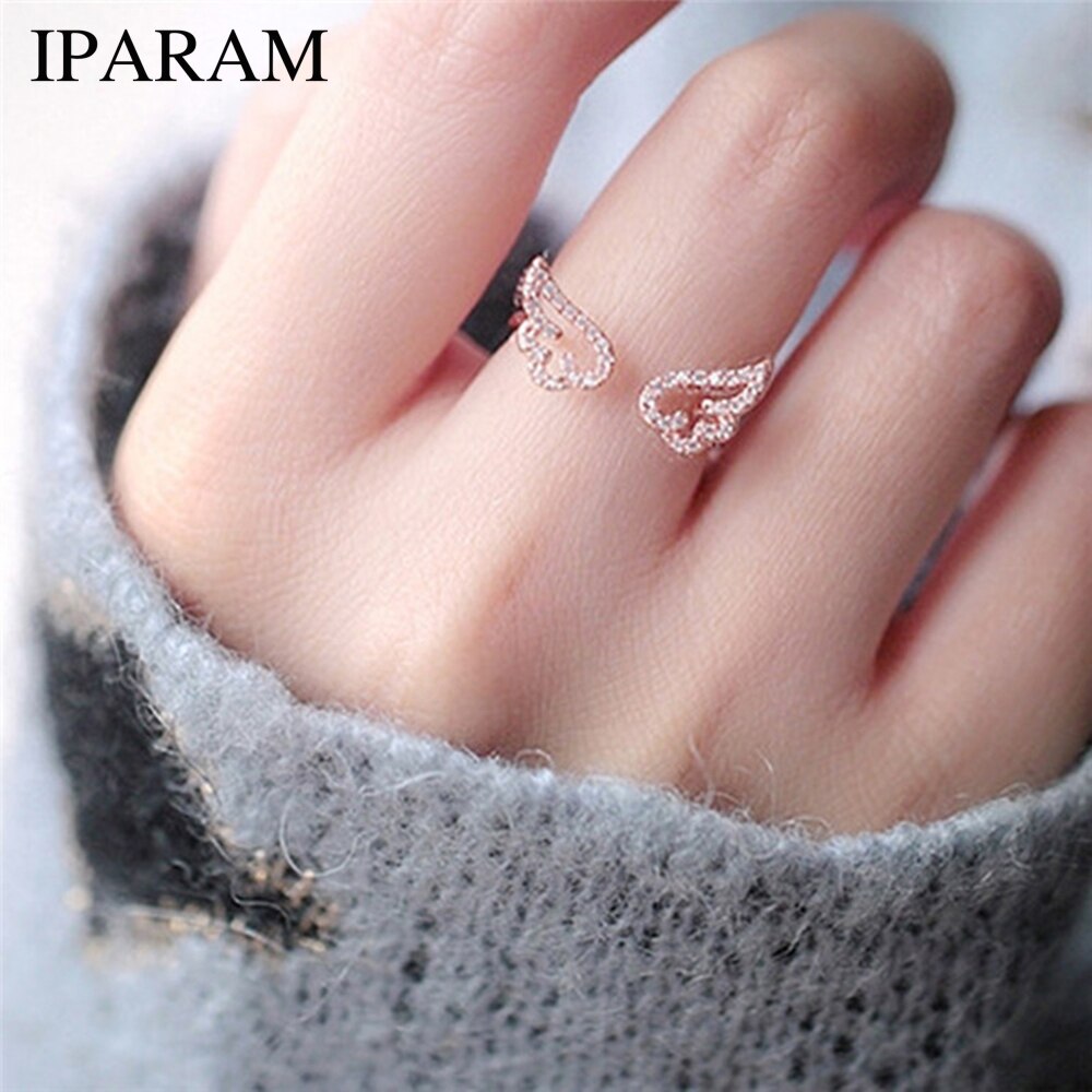 Iparam Verstelbare Angel Wings Ring Micro Pave Zirkoon Goud-Kleur Ringen Voor Vrouwen Ringen Sieraden Bague Femme Vrouwelijke