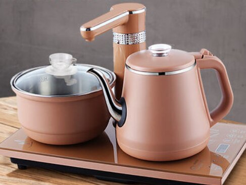 Electric Kettles household tea pot set 1.0L capacity stainless steel safety auto-off function, black: Light Yellow