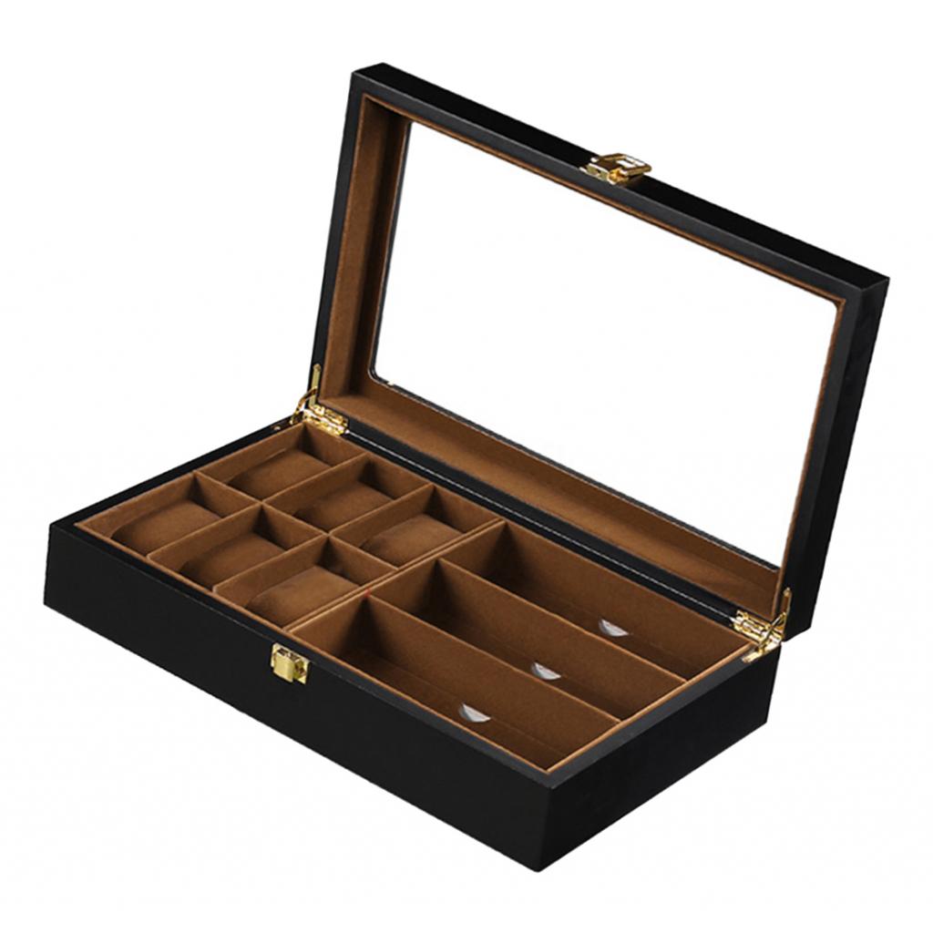 Premium Houten 9 Slots Polshorloge Zonnebril Display Box Organizer