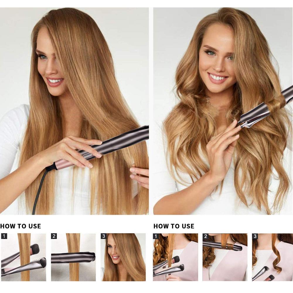 2 In 1 Twist Hair Curling & Straightening Iron Hair Straightener Hair Curler Wet & Dry Flat Iron Hair Styler Tools