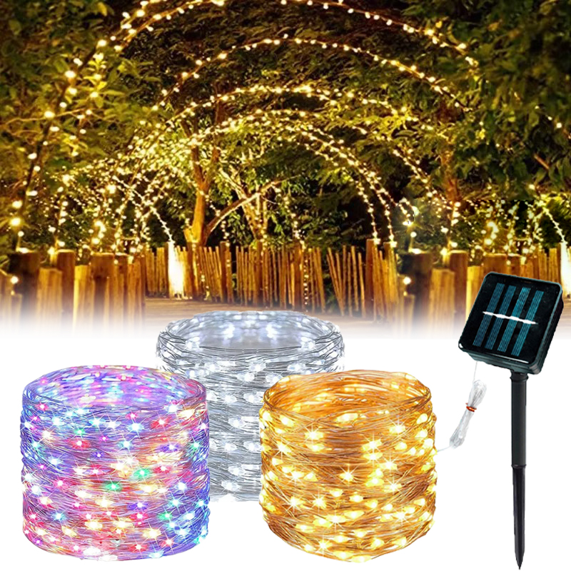 8-mode LED Solar Copper Wire Light String Outdoor Waterproof Wedding Fairy Tale Light, Garden Light, Used for Outdoor Garden