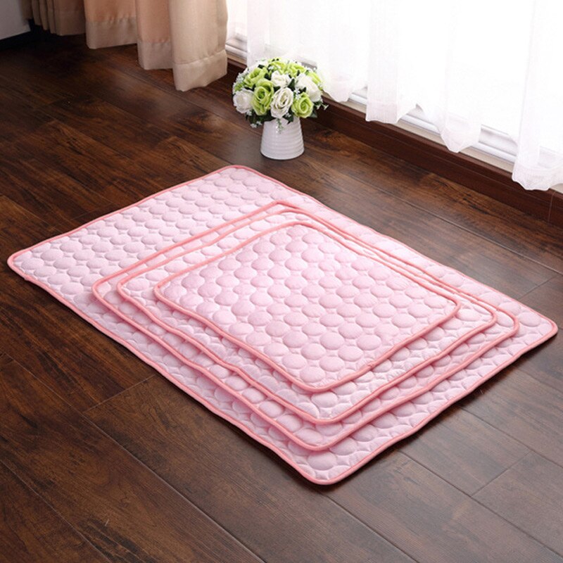 Colchoneta de refrigeración para perros caseta de CAWAYI, colchón de hielo para mascotas, colchoneta fresca para mascotas, cama de verano para gatos, colchoneta de refrigeración de seda fría para perros: Rosa / 102x70 cm
