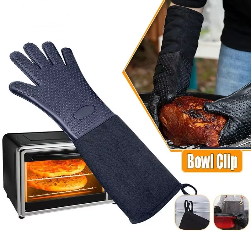 Extra Long Silicone Oven Mitts Gloves with Quilted Liner Durable Heat Resistant Grill Oven Gloves Baking Tools