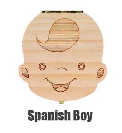 Baby træ tandboks arrangør engelsk fransk spansk hollandsk portugal rusland mælketænder opbevaring samle tænder navle gem: 011