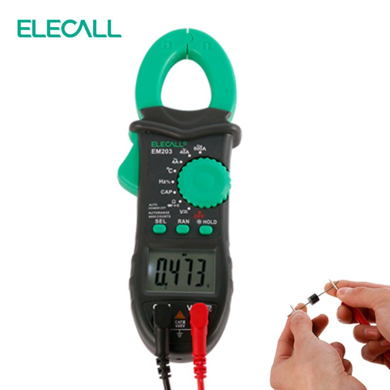 ELECALL EM203 4000 Count AC/DC Voltage Current Digital Clamp Meter With Resistance Capacitance Frequency Temperature