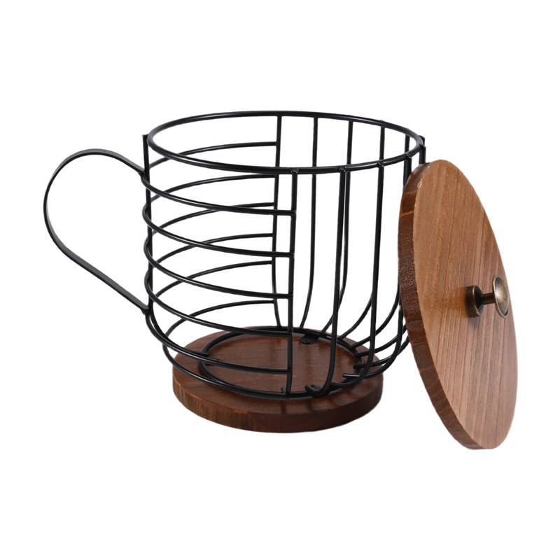 T97C-koffiedoos opbergdoos, grote opbergmand, met houten basis en deksel, geschikt voor keuken en kantoor.