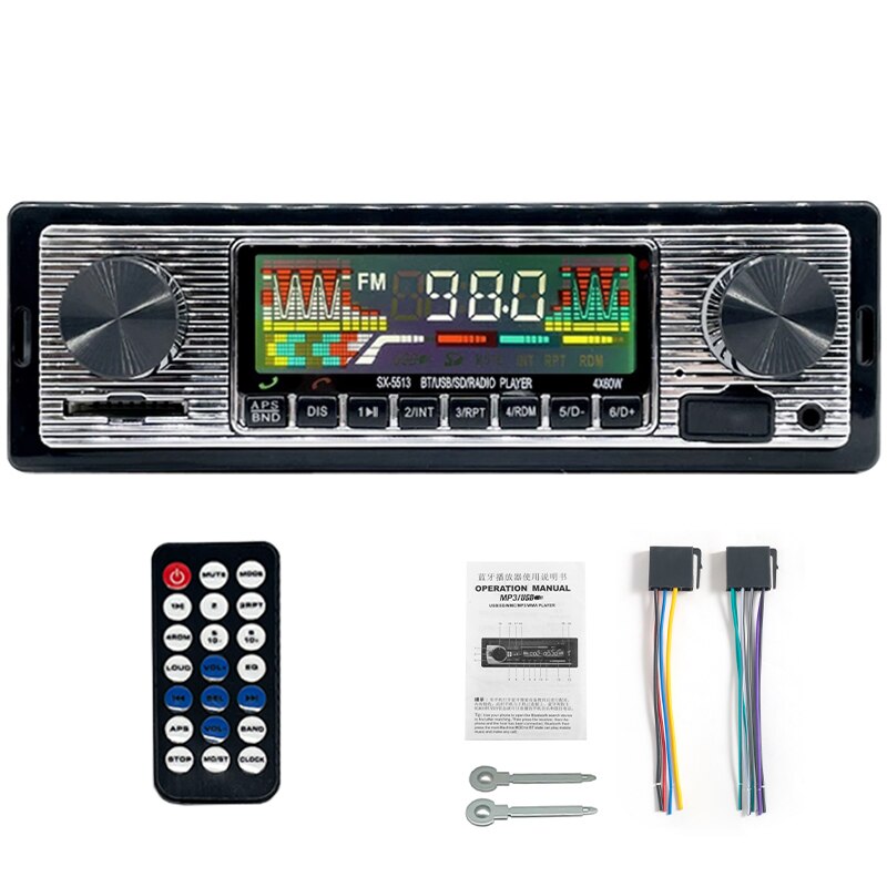 SINOVCLE-reproductor de MP3 estéreo para coche, dispositivo de Audio de 1din con Bluetooth, receptor FM 60Wx4 con Control remoto AUX/USB/tarjeta TF en Kit de tablero: SX-5513