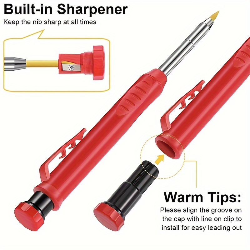 2.8/2.0mm solida mekaniska pennor för snickare med stiften inbyggd vässare markeringsverktyg för träbearbetning, mekaniska pennor för djupa hål