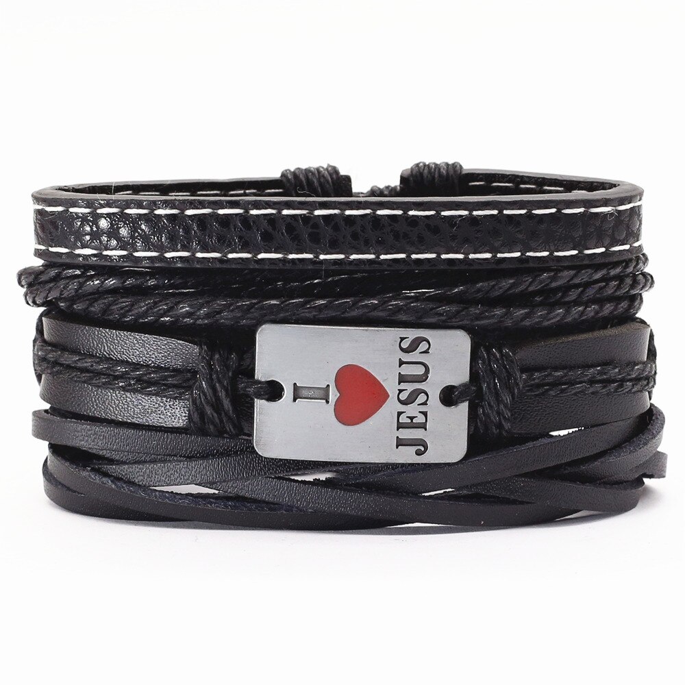 Vertrouw op god, jezus, wwjd, khaki, faith punk, 4 stuks/set, vintage, zwarte kralen, bijbel, leren armbanden, herenarmbanden, dames, herensieraden: Stijl 5