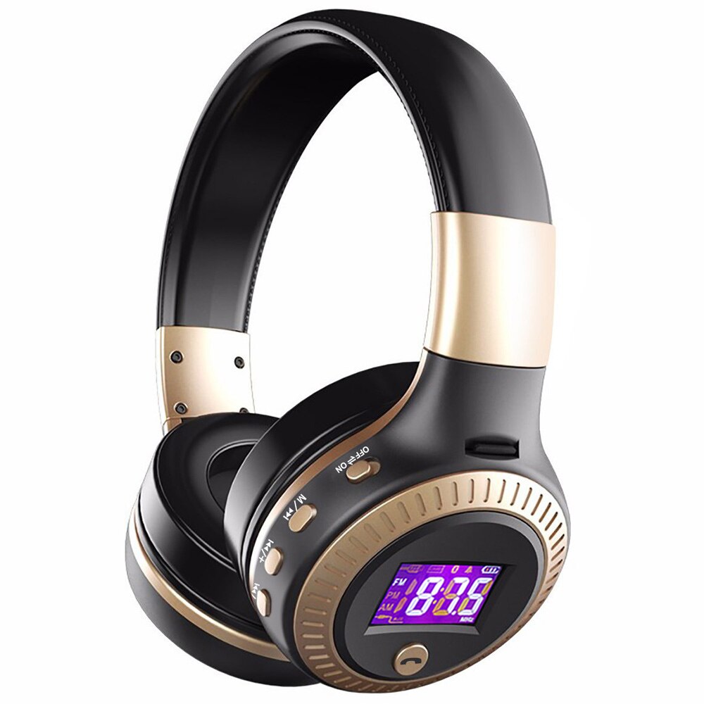 ZEALOT-auriculares inalámbricos B19 con Bluetooth, dispositivo de audio estéreo de graves, compatible con microSD, tarjeta AUX, micrófono de Radio: Oro
