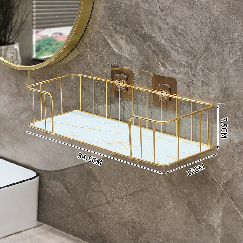 Luxuriöses Badezimmerregal ohne Bohren, Eisen-Wandregal mit Glasplatte Ich bin Marmor-Stil, machen-hoch-Aufbewahrungsregal, Badezimmer-Accessoires: Bronze-