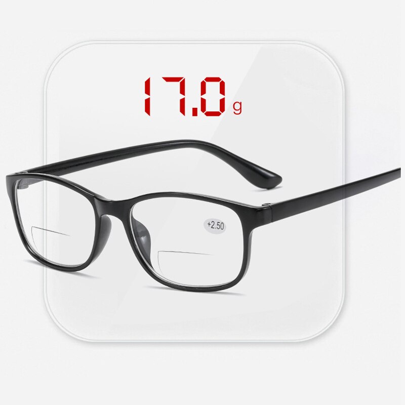 Seemfly-gafas de lectura para hombres y mujeres, lentes bifocales ultralivianas con marco negro transparente, para presbicia, dioptrías + 1,0 + 2,5 + 4,0