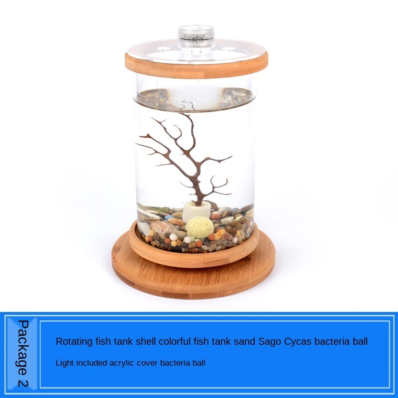 Tempered Glass Aquarium Bamboo Fish Tank Rotate 360 Degrees Fishbowl Goldfish Fishkeeping Aquarium Decoration ZA202