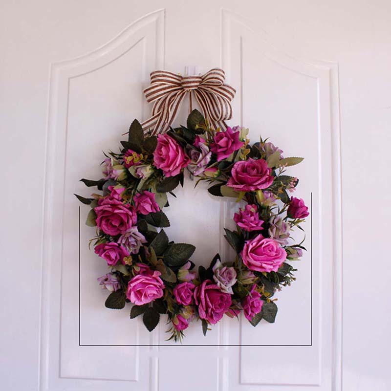 Christmas Artificial Flowers DIY Rose Flower Wreath Hanging Wall DIY Garland Home Door Decor Handmade Party Flower Ornaments: B