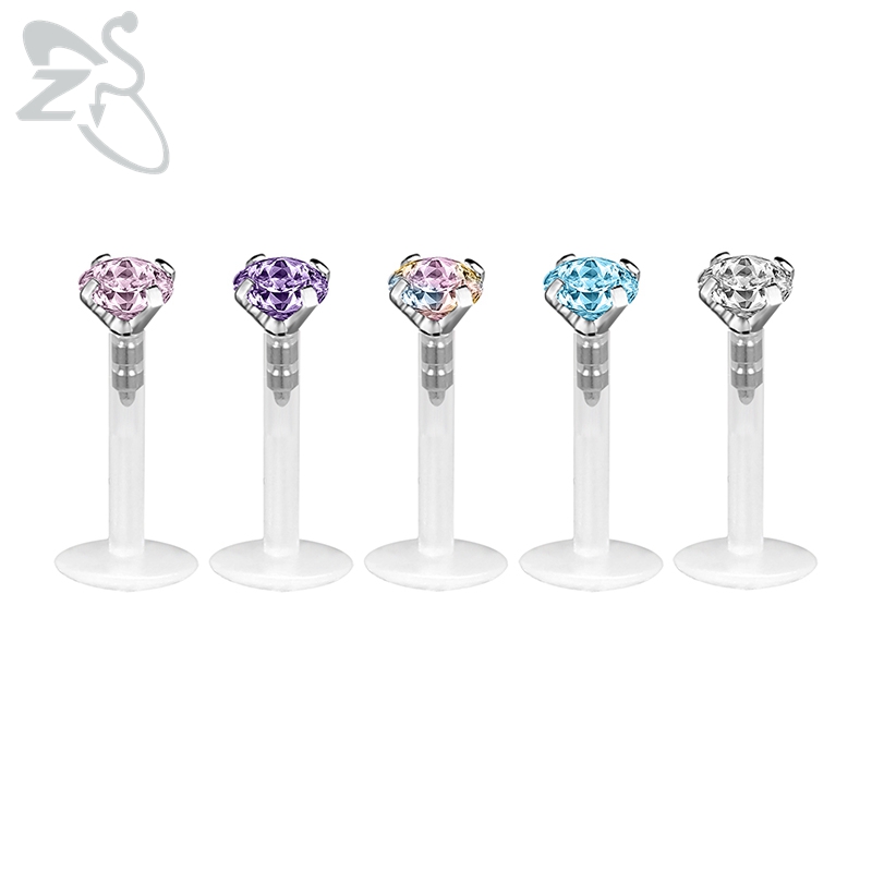ZS 5 unids/lote 16G claro Bioflex labio Labret Piercing Set cristal Monroe labio Stud estrella corazón oreja Tragus hélice cartílago Piercings: Color amarillo dorado claro