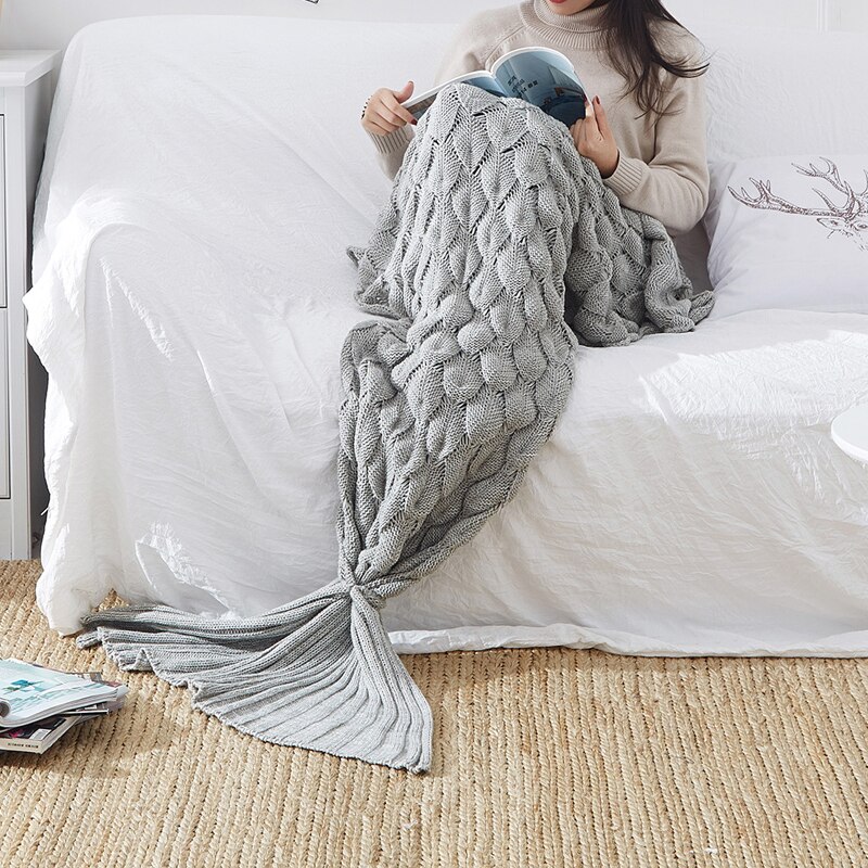 JDDTON Mermaid Tail Blanket Adult Knitted Soft Comfort Colorful Blankets Home Picnic Warm Crochet Handmade Sleeping Bag BE147
