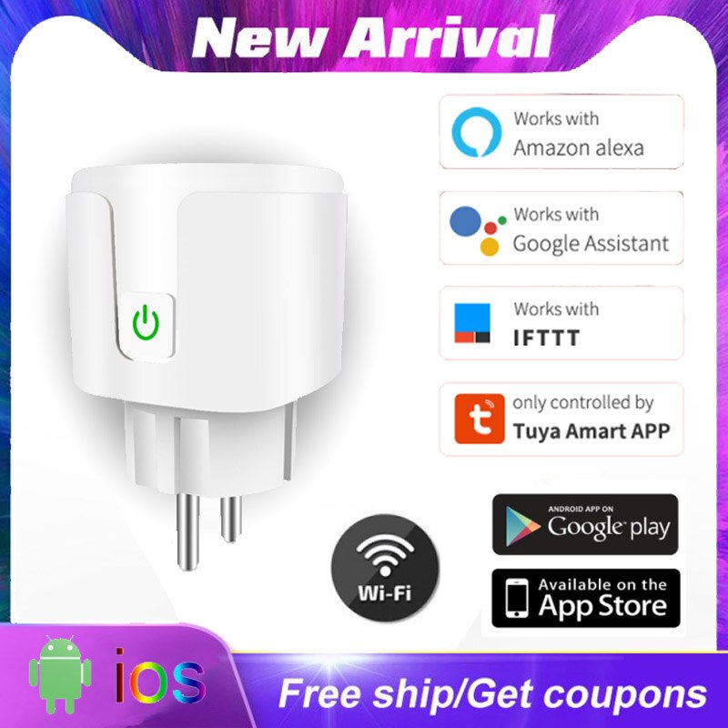 16A EU Smart Home Wifi Power Plug With Monitor Smart Home Wifi Wireless Socket Works With Alexa Google Home Tuya App For HomeKit