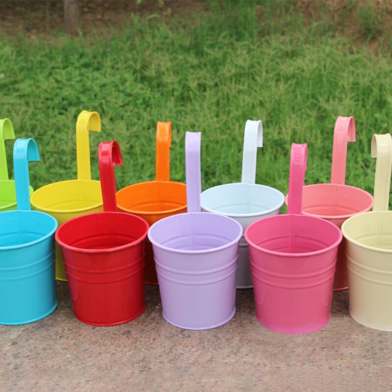 Blomsterpotter hengende blomsterpotter, hagepotter balkongplantere metallbøtte blomsterholdere - avtakbar krok  (10 stk)