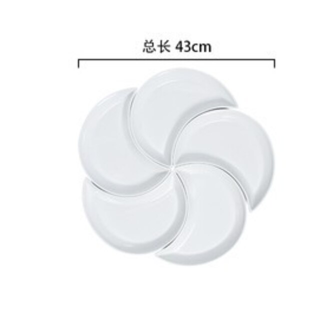 5 Pcs Kitchen Dinner Plates Crescent Shaped White Set Plate Dishes Stackable Food Snack Dinner Dish European Style Platters: G