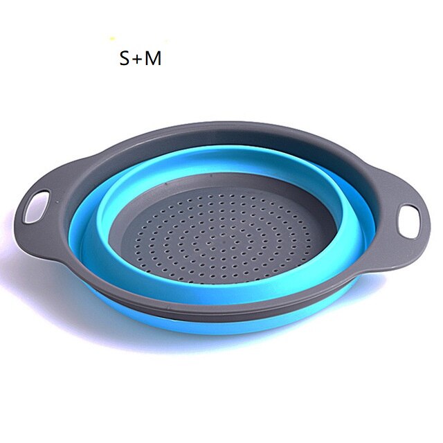 Dobrável coador tigela acampamento ao ar livre conjuntos de utensílios de mesa silicone dobrável coador de drenagem tigela portátil acampamento cookware: blue S.M