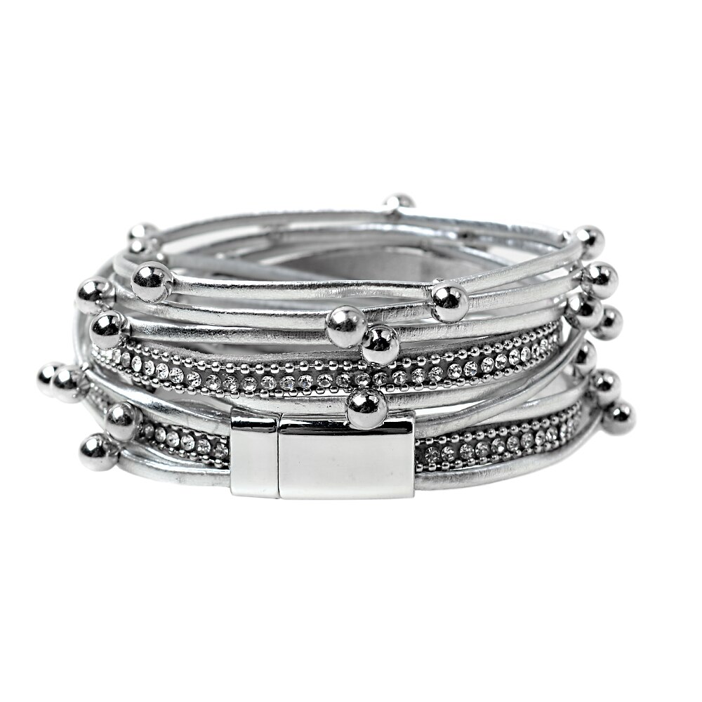 Metalen Kralen Charm Lederen Armbanden Voor Vrouwen Crystal Chain Bohemian Multilayer Wrap Armband Vrouwelijke Sieraden