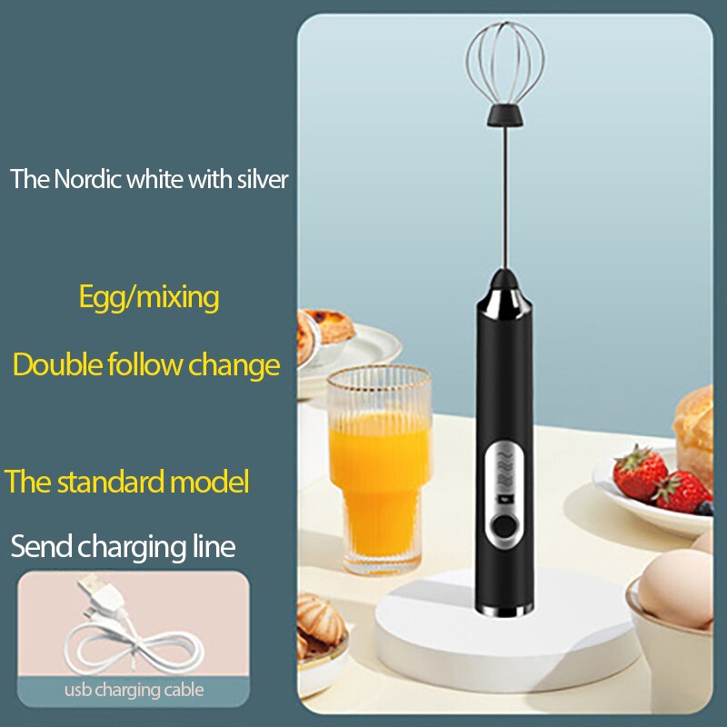 Handheld Electric Milk Frother Egg Beater Coffee Frother With USB Charger Cake Tool For Cappuccino Kitchen Mixer Multifunction: Black A