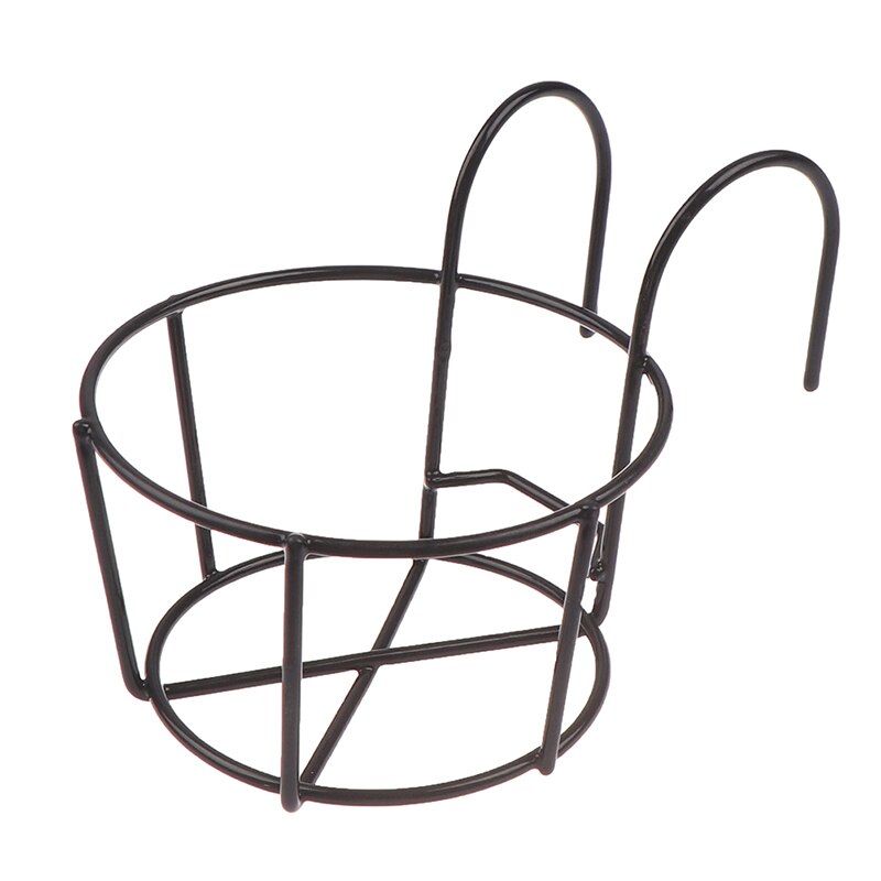 3Sizes Garden Supplies Outdoor Hanging Basket Plant Iron Racks Fence Balcony Round Flower Pot Decor 16*13*9cm: black B 12x9x7.5cm
