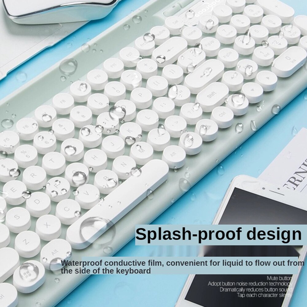 GOOJODOQ Wireless Keyboards for Laptop Round Caps Retro Typewriter Portable Gamer Keyboard and Mouse Set for Windows iOS Android