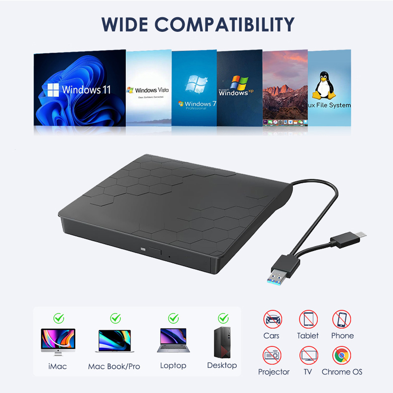 External Blu Ray Drive Support 50G Disc Read/Write Bluray Drives Portable 3D Blu Ray Burner Suitable for Windows 7/8/10/11 MacOS