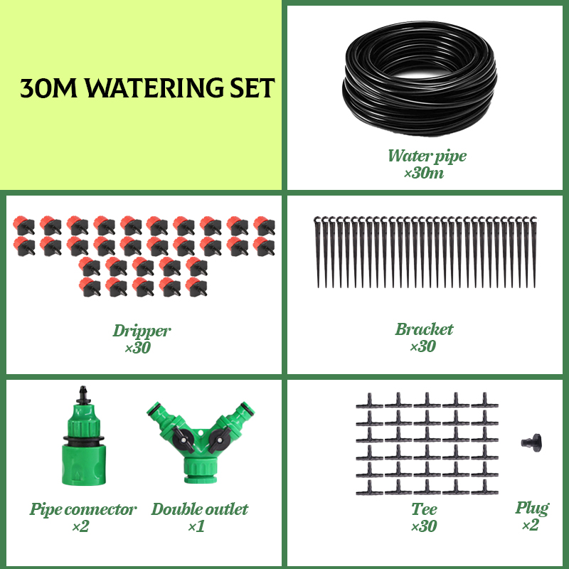 Garden Drip Irrigation System Water-saving Automatic Irrigation Equipment Suitable for Garden Greenhouses Plant Watering Kits: A 30m Watering Kits