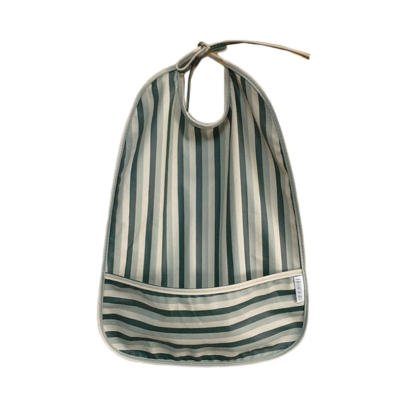 Bavaglino impermeabile stampato cartone animato XXFE con tasca grembiule da bambino grembiule panno Burp: Green stripes