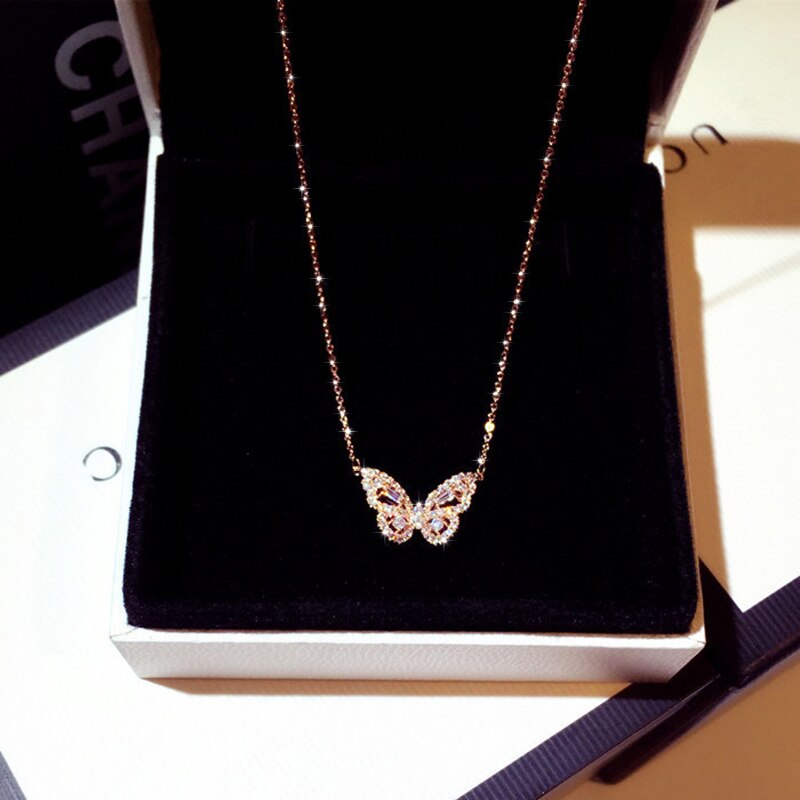 Ins zirconia sommerfugl halskæde charme bling cz rose guld sommerfugl smykker vedhæng bijoux til kvinder pige