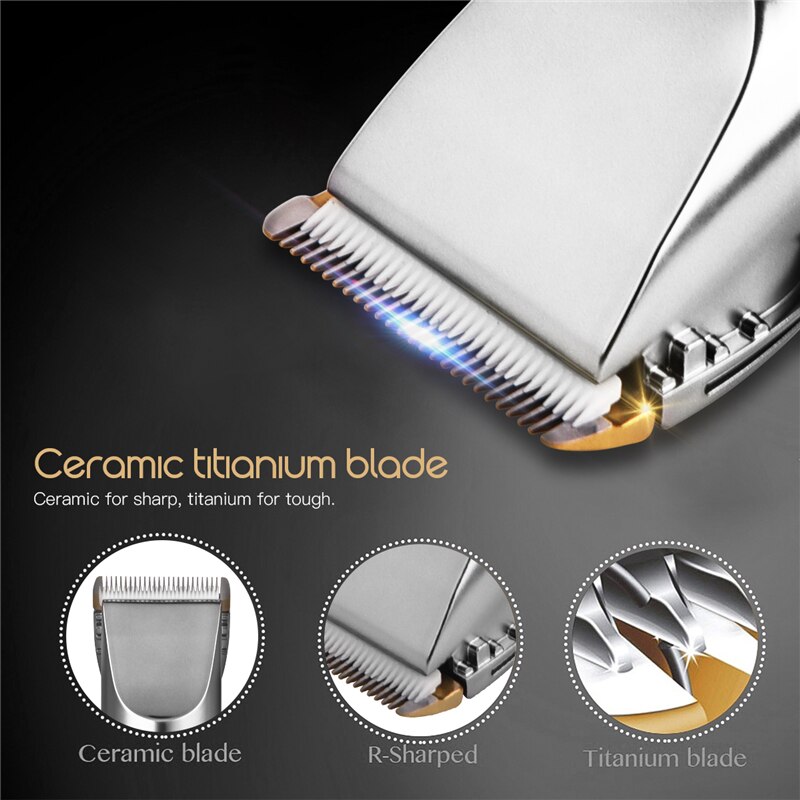 Low Noise Rechargeable Haircut Machine Adjustable 0.8-2mm Electric Shave Titanium ceramic blade Hair Clipper
