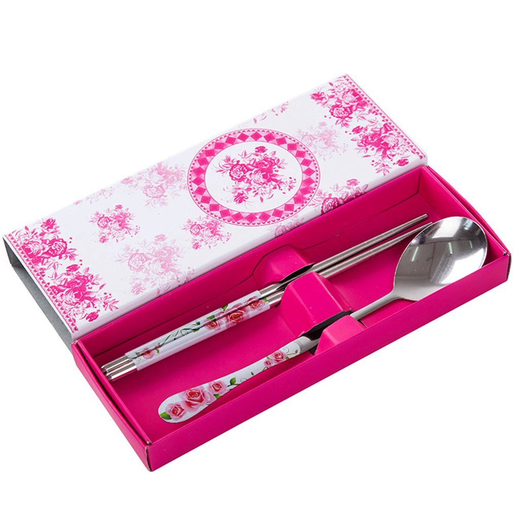 Cubiertos de acero inoxidable cubiertos de dos piezas conjunto de dibujos animados niños cubiertos conjunto palillos chinos cuchara: as show 2