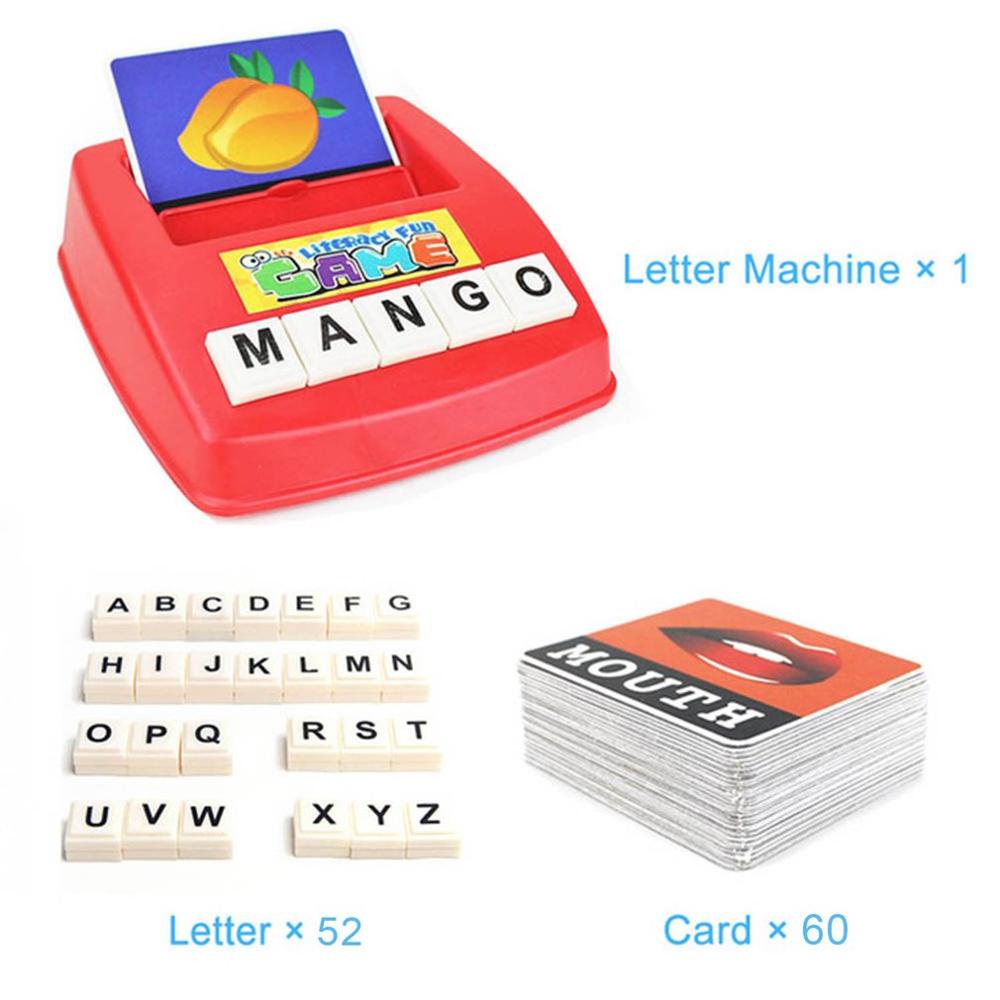 Engels Alfabet Game Machine Kinderen Educatief Speelgoed Leren Engels Woorden Zie Foto 'S Geletterdheid Platter: 60 cards 52 letters