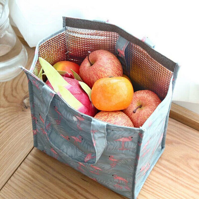 Bolsa térmica de lona con aislamiento térmico Unisex, bolso de almacenamiento de alimentos portátil con estampado Floral de dibujos animados, Oxford