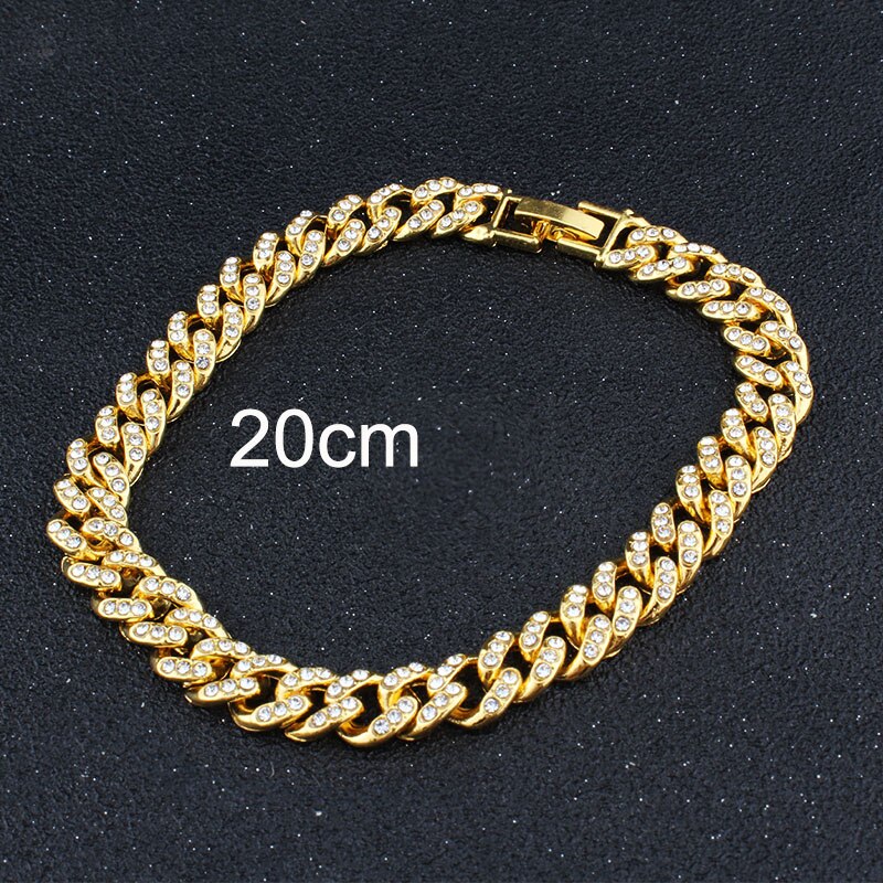 Hip Hop Bling Iced Out Men's Rapper Bracelet Full Rhinestone Pave With Miami Cuban Link Chain Bracelet for Men Jewelry
