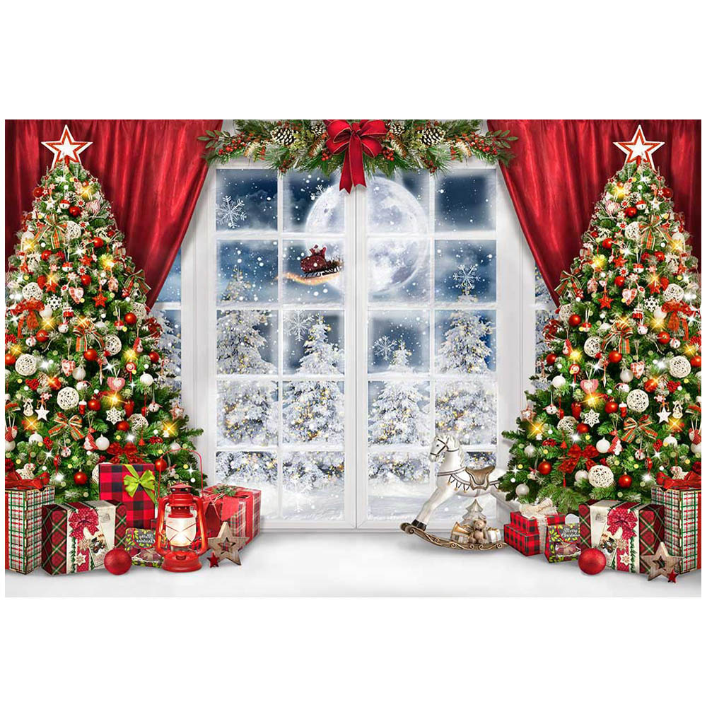 Mocsicka fondali di natale per la fotografia albero di natale finestra neve luna piena sfondi fotografici bambino ritratto sparare puntelli da Studio