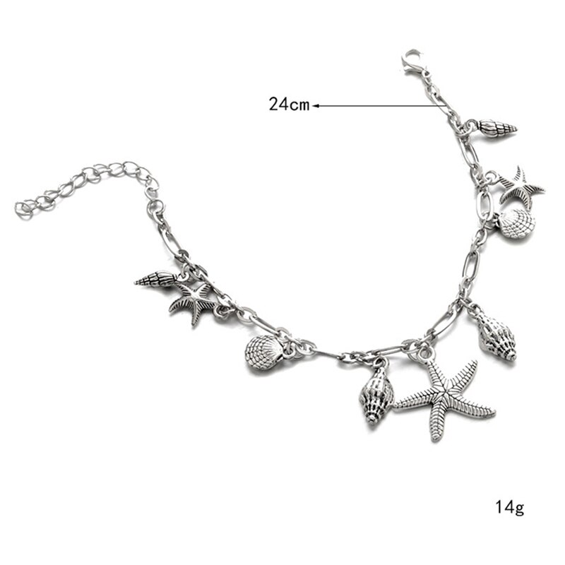 Women Ankel Bracelets Starfish Shell Charm Stainless Steel Anklets 24 Cm Vintage Foot Chain Jewelry