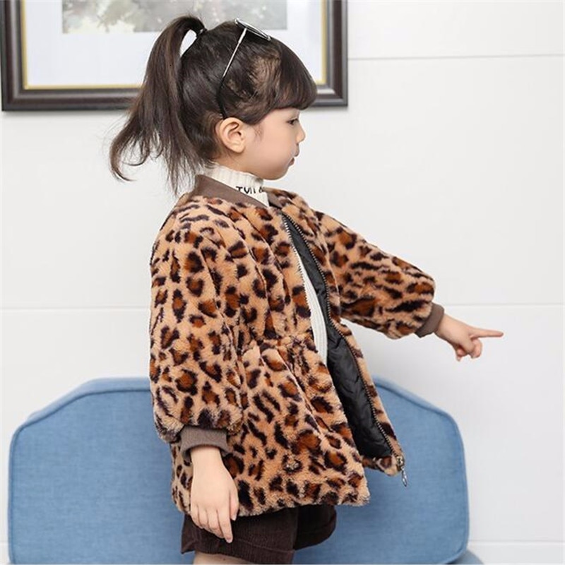 LILIGIRL Meisjes Bont Jas Luipaard Baby Kids Katoen Uitloper Jas Prinses Lange Jassen voor Kinderen Winter Kleding