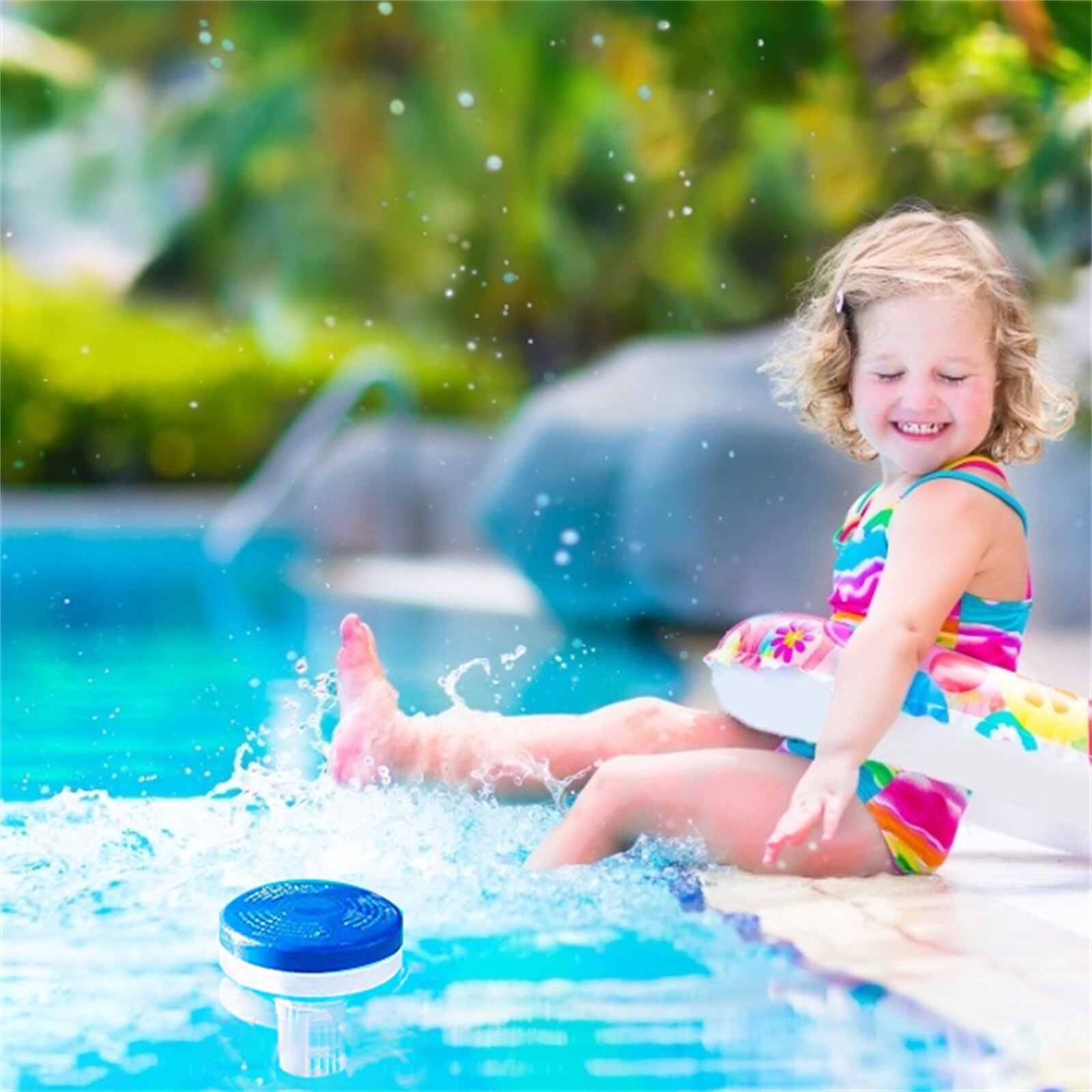 Floating Swimming Pool Blue Pool Dispenser Floater Dispenser Adjustable Rotating Pool Dispenser With Scale Plastic