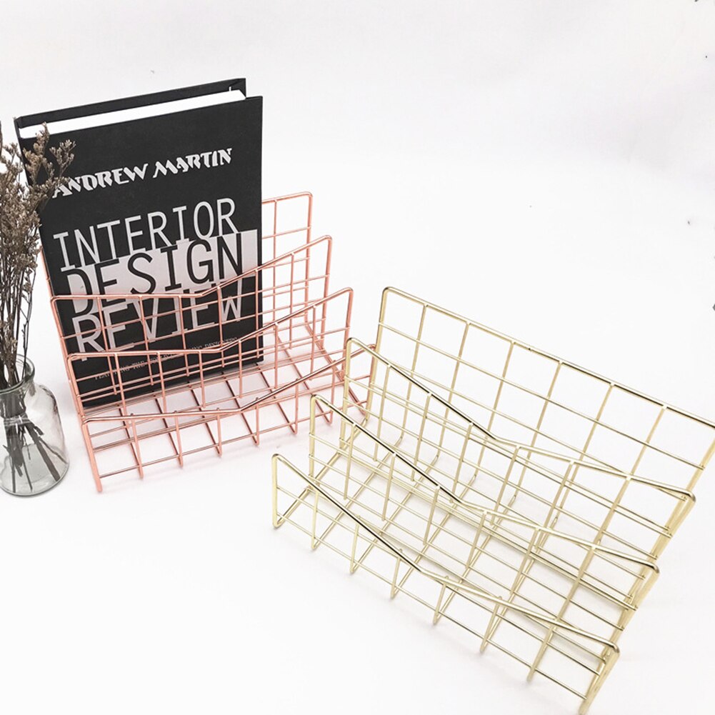 Office Paper Desktop Organizer Document File Letter Book Brochure Tray Stand Metal Mesh Magazine Layered Storage Rack Shelf