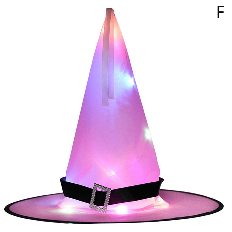 1pcs Halloween Witch Hat Glowing Witches Hat Hanging Halloween Home Party Decor Suspension Tree Glowing Hat Cosplay Costume: F with LED Light