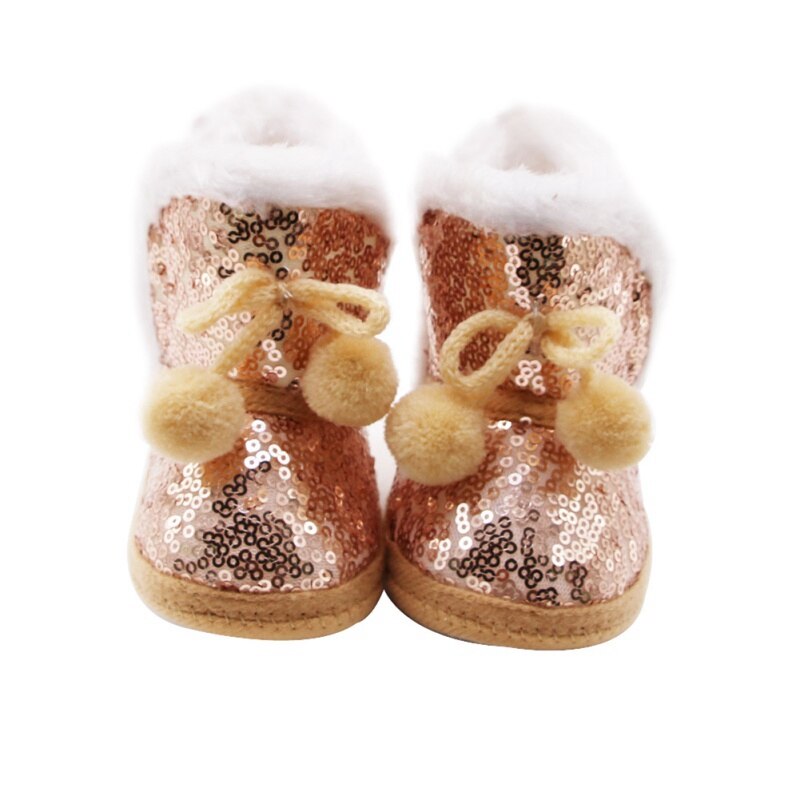 Botas de nieve con lentejuelas para bebé, niño y niña, con bola de felpa, zapatos antideslizantes para niño pequeño, zapatos de algodón para recién nacido: Yellow / 13-18 meses