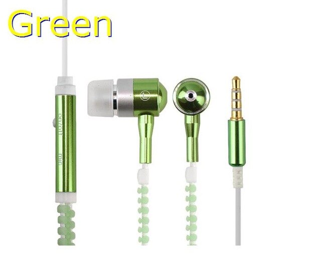 Glow-in-the-dark hoofdtelefoon met lichtgevende metalen rits, oordopjes met lichtgevende draad, hoofdtelefoon met glow-in-the-dark-functie voor iphone, xiaomi en samsung.: Groente