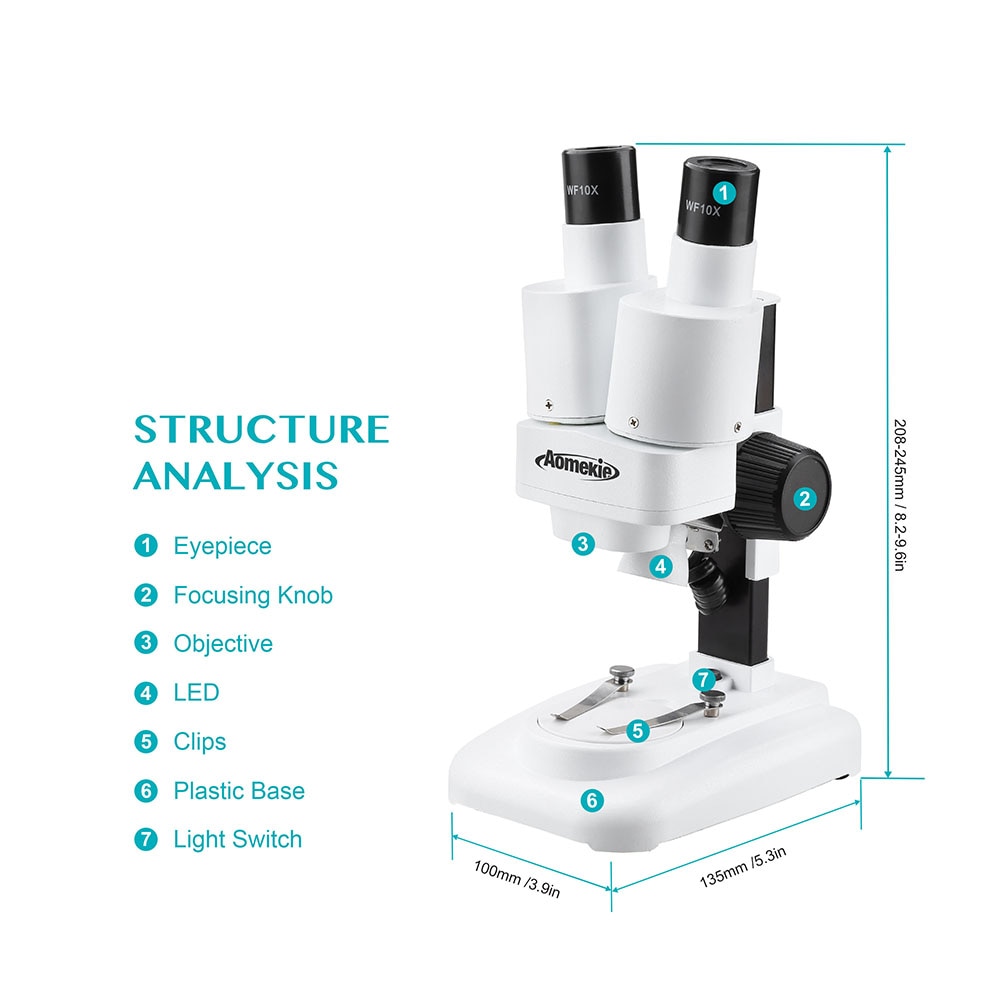 AOMEKIE 20X Binocular Stereo Microscope Wide Field of Vision for PCB Solder Mobile Repair Tool Slides Mineral Watching Kids