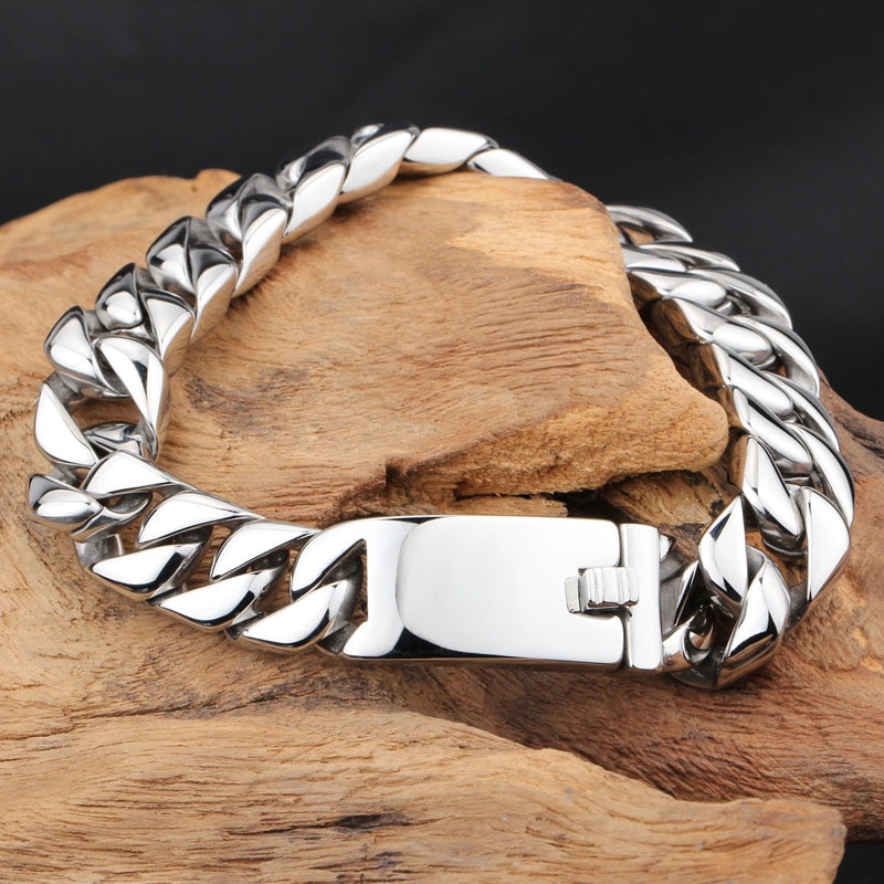 12MM Link Chain On Hand Jewellery Man Polished Brushed 316L Stainless Steel Bracelet For Men Classic Men's Bracelets Wristband