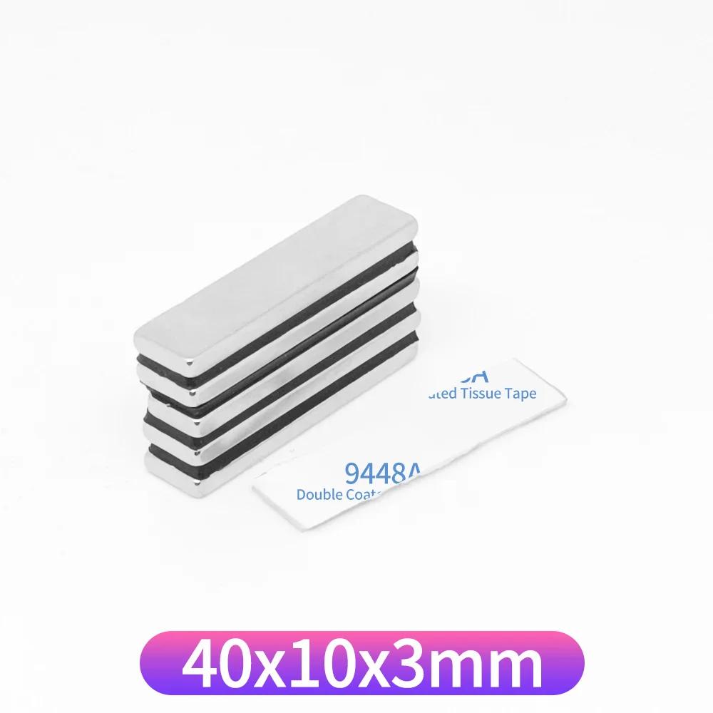 40x10x3mm Blok Krachtige Sterke Magnetische Magneten 40*10*3 Quadrate Magneet Met Tape Voor Koelkast, DIY, Wetenschappelijk, Craft 40x10x3