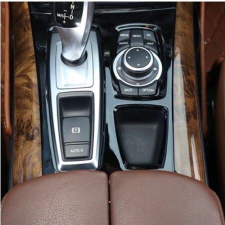 Sort midterkonsol gearskifte panel dekorationsdæksel trim til bmw  x5 e70 x6 e71 lhd rustfrit stål bil styling