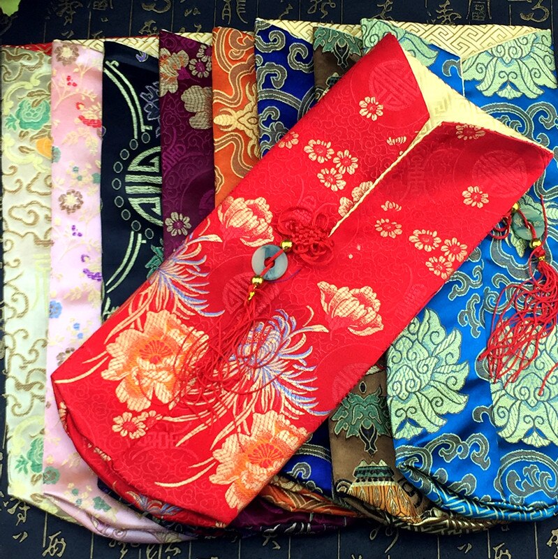 Chinese knoop kersthoes wijnfles tas tafeldecoratie wijnfles tas zijde brokaat rode wijn kleding past 750ml 10 stuks